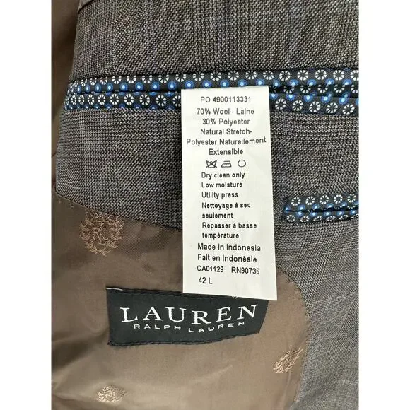 Lauren Ralph Lauren, Classic-Fit Ultraflex Suit Jacken Brown Plaid 42L NWT